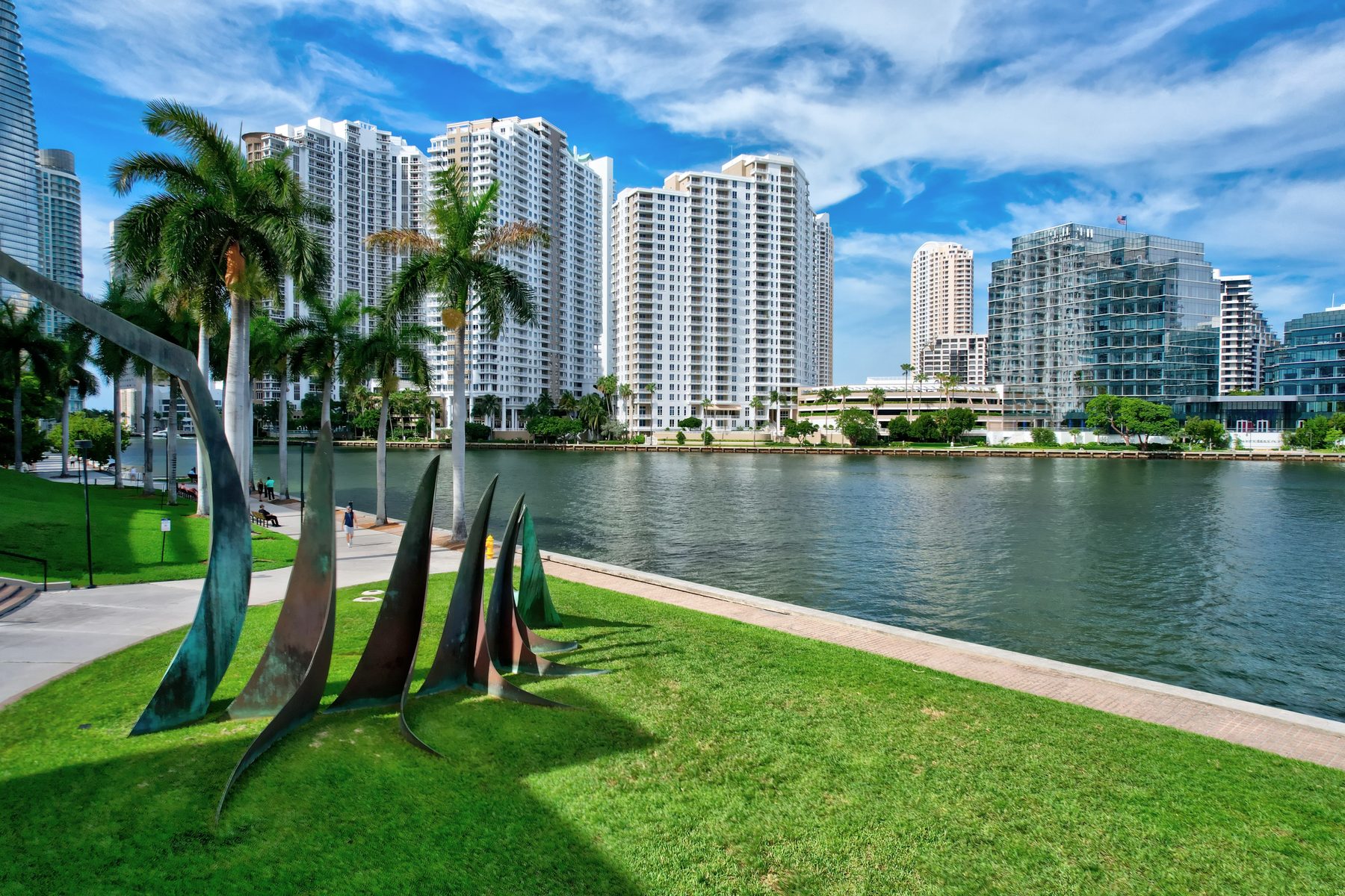 Brickell Key park and the waterfront promenade
