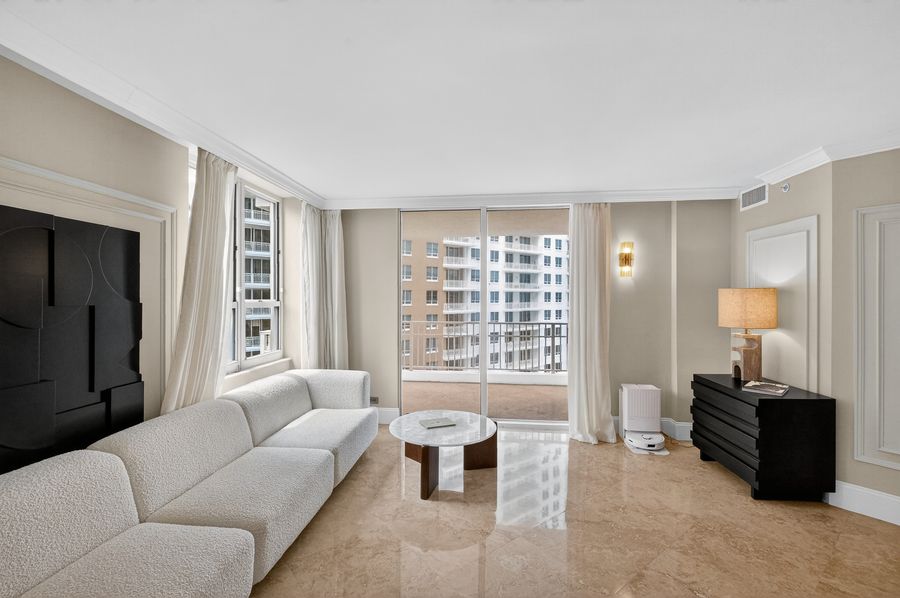 Living room with city views through the sliders